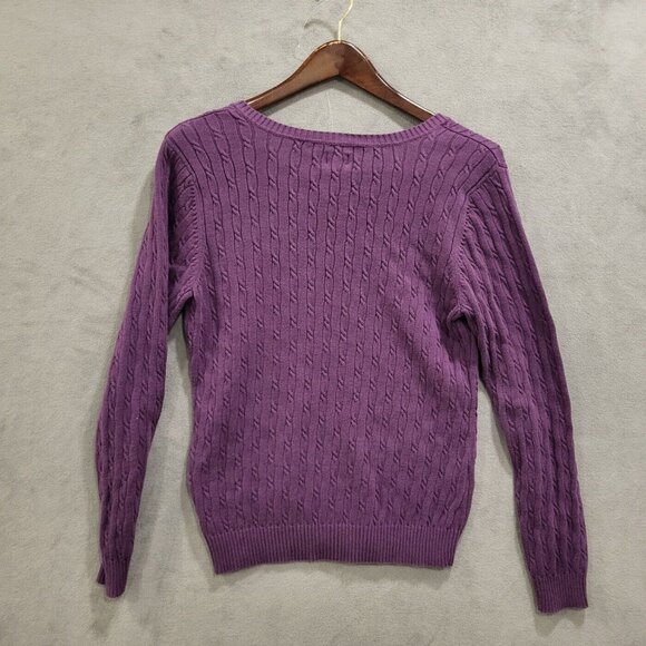 IZOD V Neck Cable Knit Sweater Women's Large Crest Casual Office Warm Cozy Comfy - Picture 2 of 6